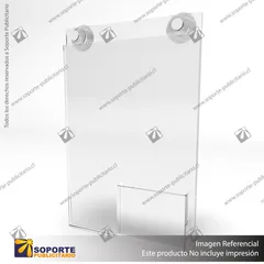 PORTA GRAFICA ACRILICO CON PORTA FOLLETO A4 (21*29.7 CMS) MURO VERTICAL 2 MM + VENTOSAS