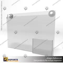 PORTA GRAFICA ACRILICO CON PORTA FOLLETO A4 (21*29.7 CMS) MURO HORIZONTAL 2 MM + VENTOSAS