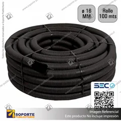 TUBO CORRUGADO NEGRO 16MM ROLLO 100 MTS