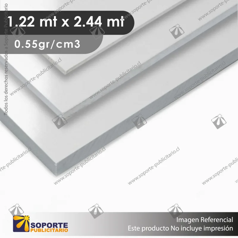 PLANCHA PVC SOPORTE PUBLICITARIO TIPO TROVICEL BLANCA 2MM 0.55 DENSIDAD 1.22X2.44 MTS - CAJA 15 UNID