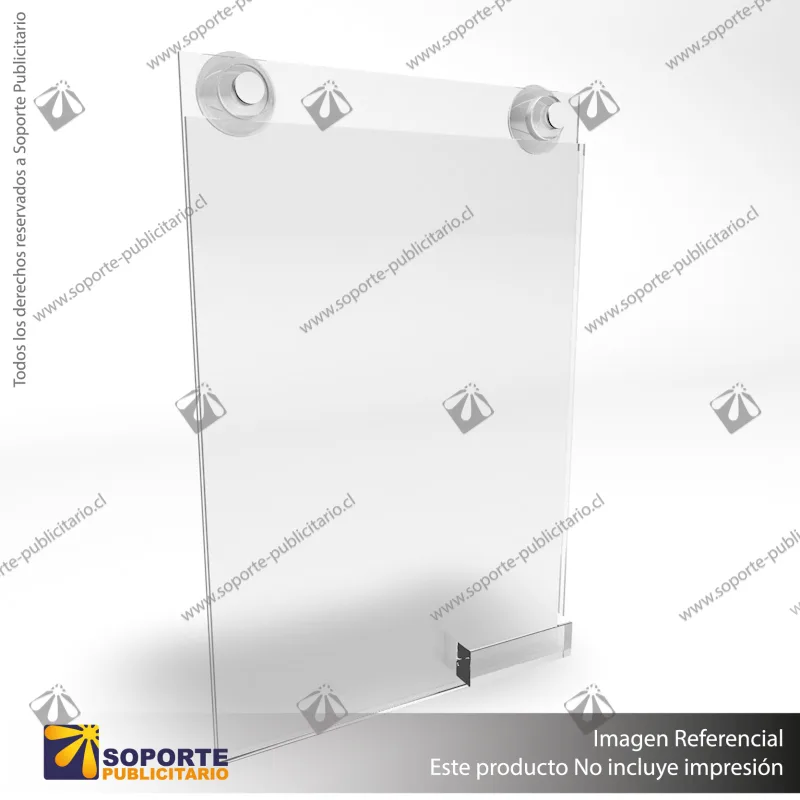 PORTA GRAFICA ACRILICO CON TARJETERO A3 (29.7*42 CMS) MURO VERTICAL 2 MM + VENTOSAS
