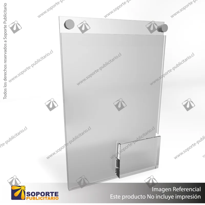 PORTA GRAFICA ACRILICO CON PORTA FOLLETO A4 (21*29.7 CMS) MURO VERTICAL 2 MM + SET EMBELLECEDOR