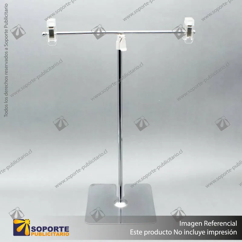 SOPORTE T METAL CON PINZAS ACRILICAS
