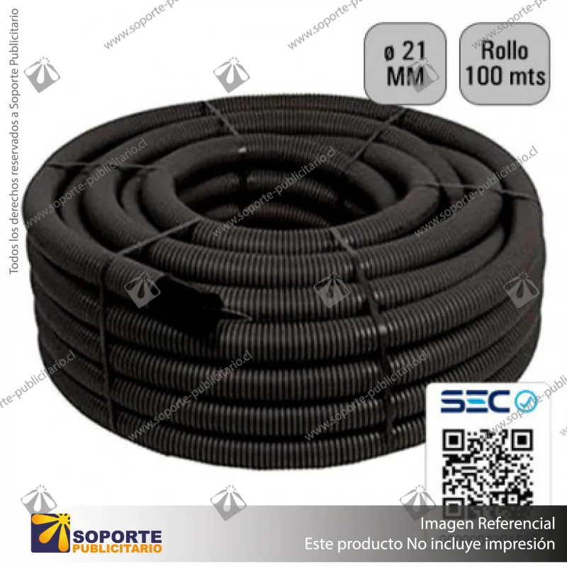 TUBO CORRUGADO NEGRO 21MM ROLLO 100 MTS