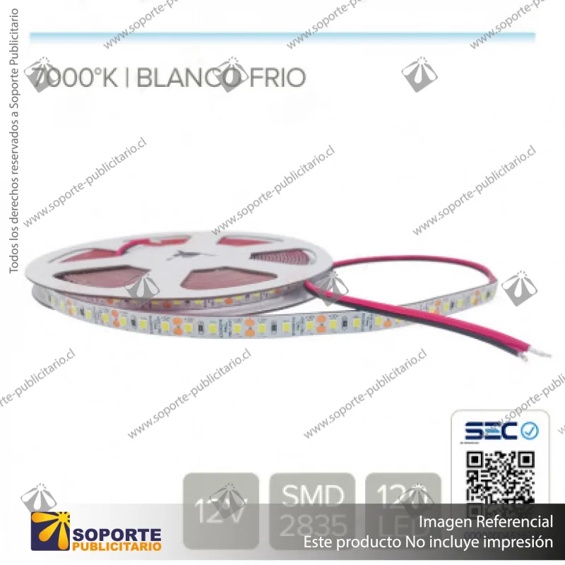 CINTA LED 9.6W 12V 120L FRIO (ROLLO 5 MTS)
