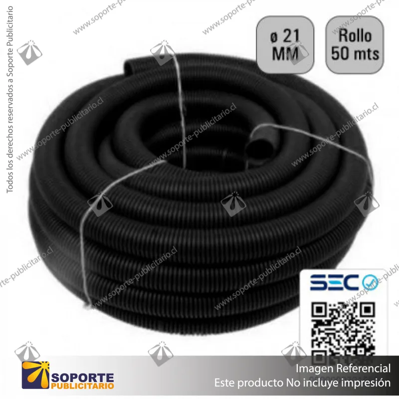 TUBO CORRUGADO NEGRO 21MM ROLLO 50 MTS