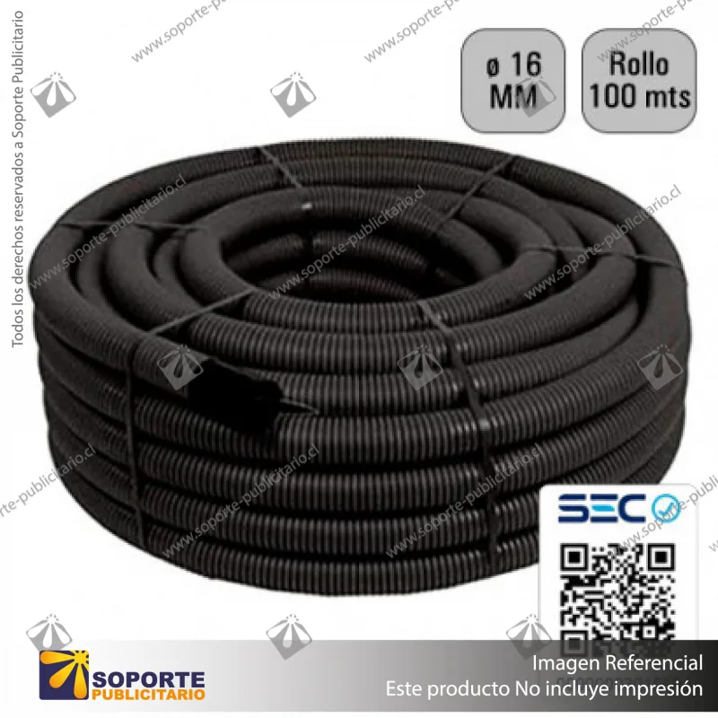 TUBO CORRUGADO NEGRO 16MM ROLLO 100 MTS