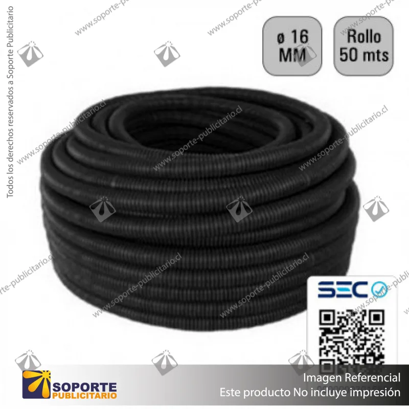TUBO CORRUGADO NEGRO 16MM ROLLO 50 MTS