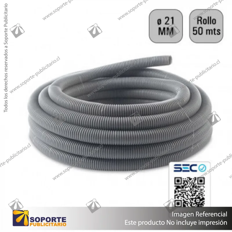 TUBO CORRUGADO GRIS 21MM ROLLO 50 MTS
