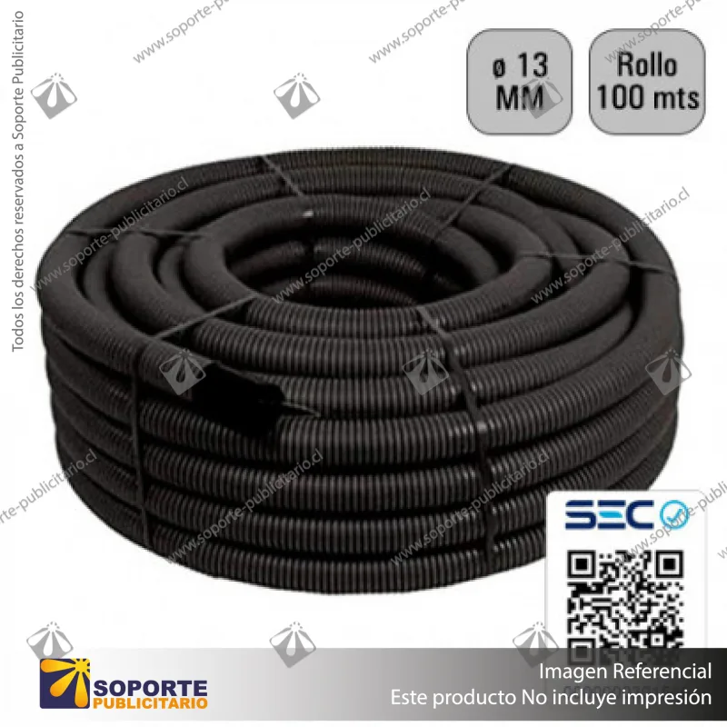 TUBO CORRUGADO NEGRO 13MM ROLLO 100 MTS