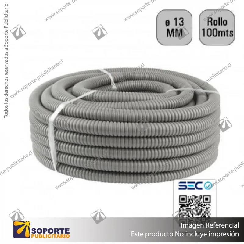 TUBO CORRUGADO GRIS 13MM ROLLO 100 MTS