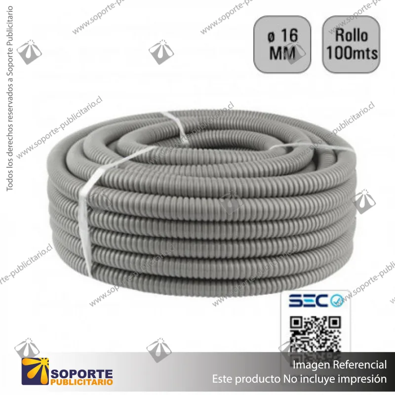 TUBO CORRUGADO GRIS 16MM ROLLO 100 MTS