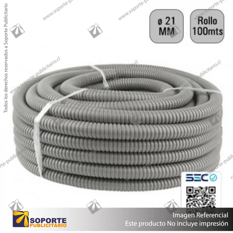 TUBO CORRUGADO GRIS 21MM ROLLO 100 MTS