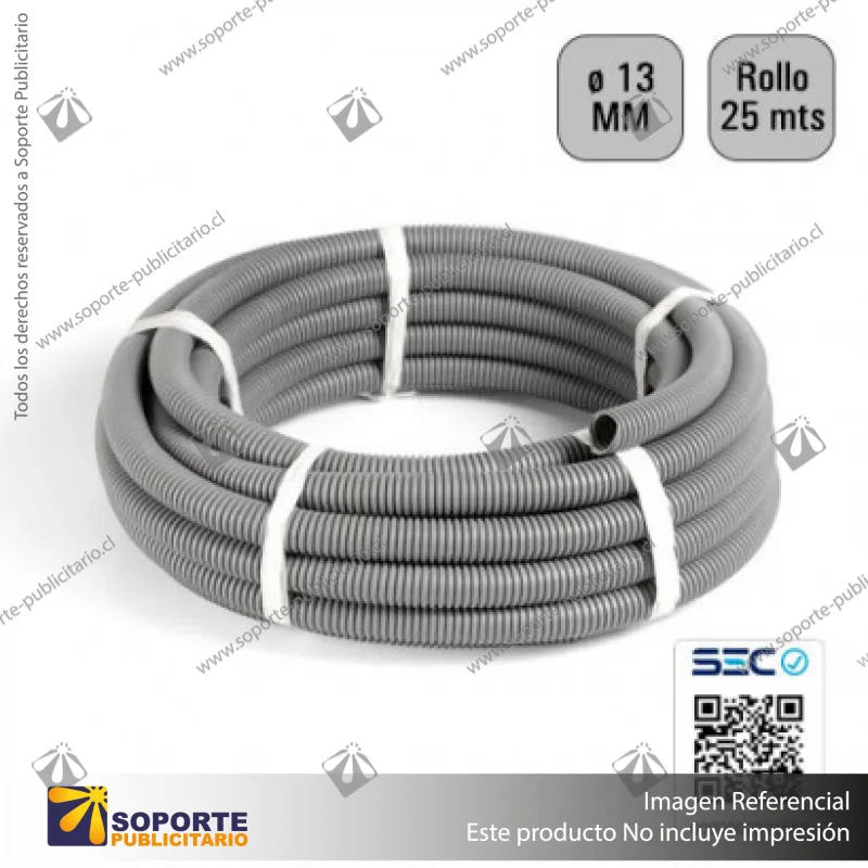 TUBO CORRUGADO GRIS 13MM ROLLO 25 MTS