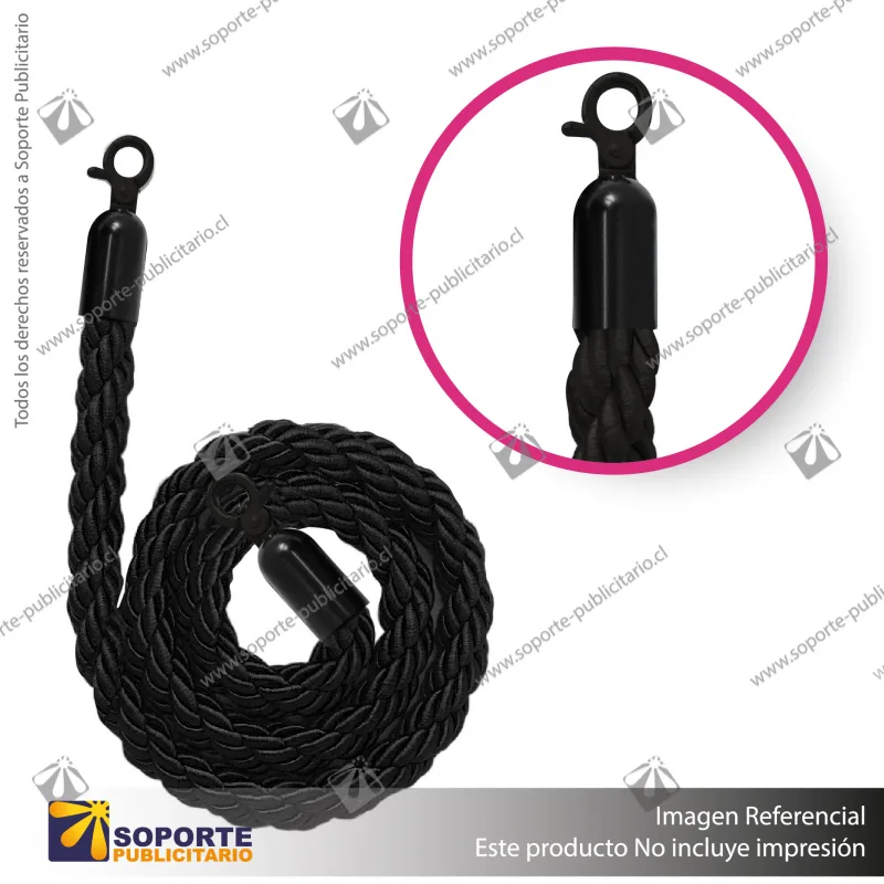 CORDON TRENZADO NEGRO CON ENGANCHES NEGROS