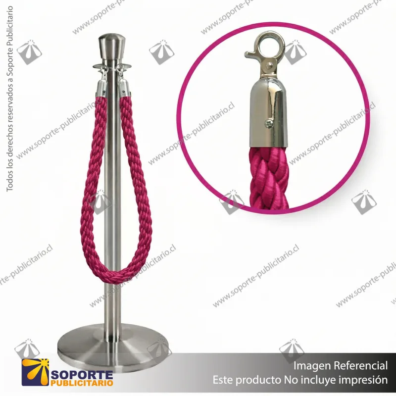 SEPARADOR DE FILAS CORONA CROMADA CON CORDON FUCSIA